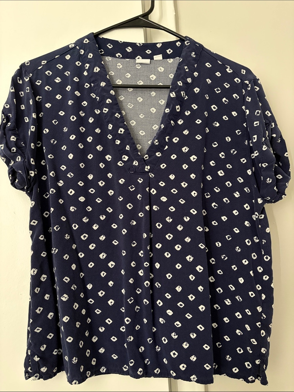 GAP Navy Blue V-Neck Short Sleeve Printed Blouse
